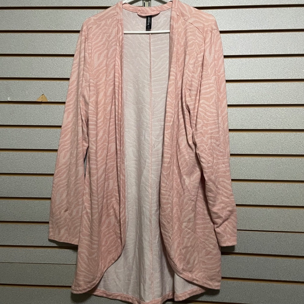Ambrielle Sleepwear Pink Zebra Print Open Front Long Sleeve Cardigan Women's XXL